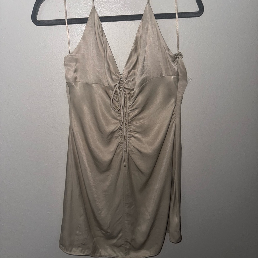 Elegant Beige Satin Dress